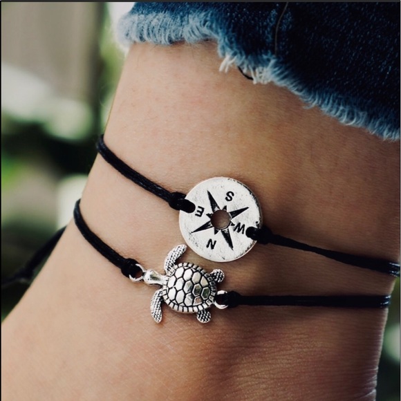 ❗️SALE❗️ Turtle & Compass string anklet set - Picture 1 of 4